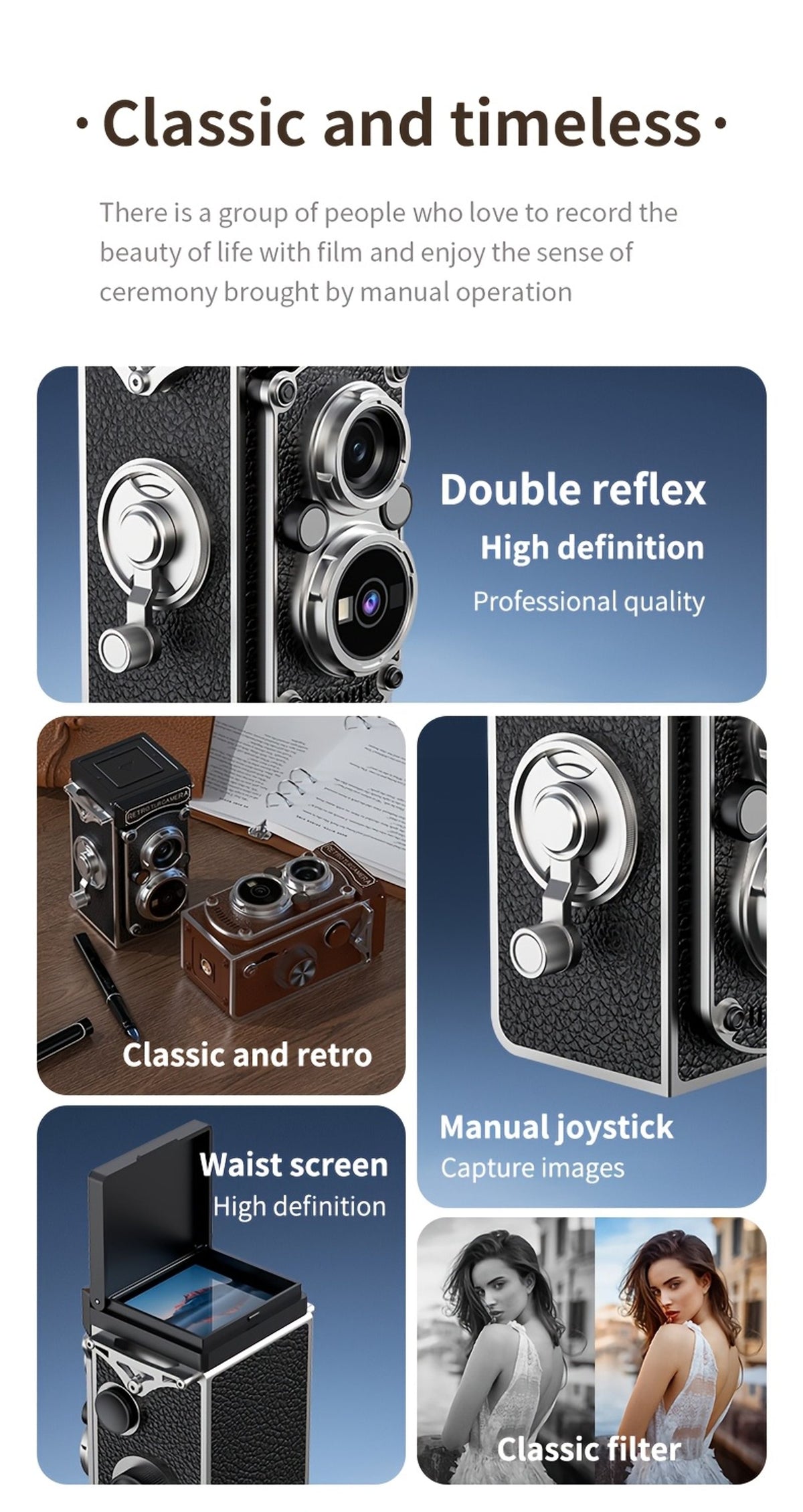 mini retro digital camera 1080p hd video recording tripod image 2