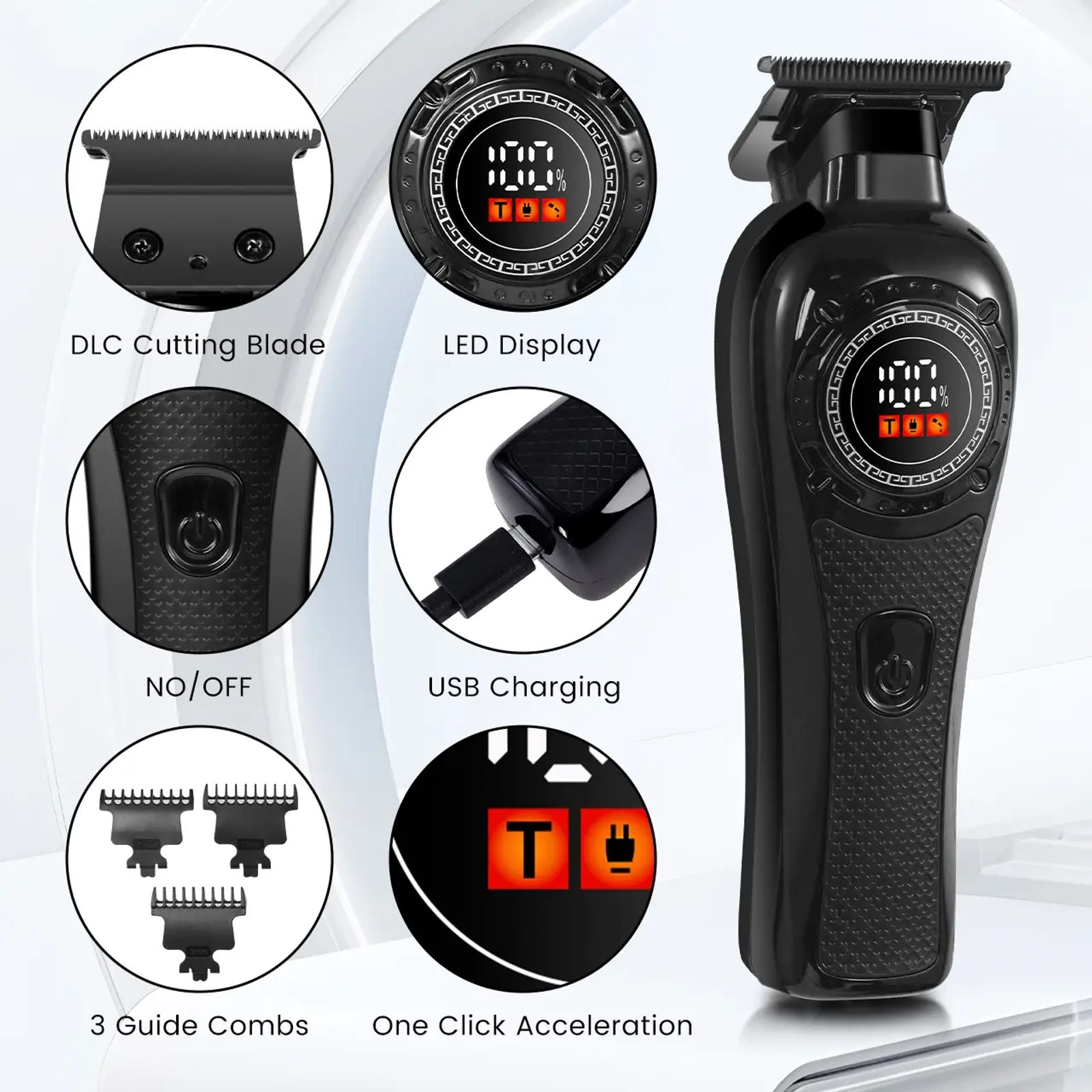 Professional Hair Clipper for Men,Cordless Electric Beard Trimmer Men, Sideburns and Beard Trimmer, Electric Shaver, Zero Gapped T-Blade Hair Trimmer with LCD Display and 3 Guide Combs image 2
