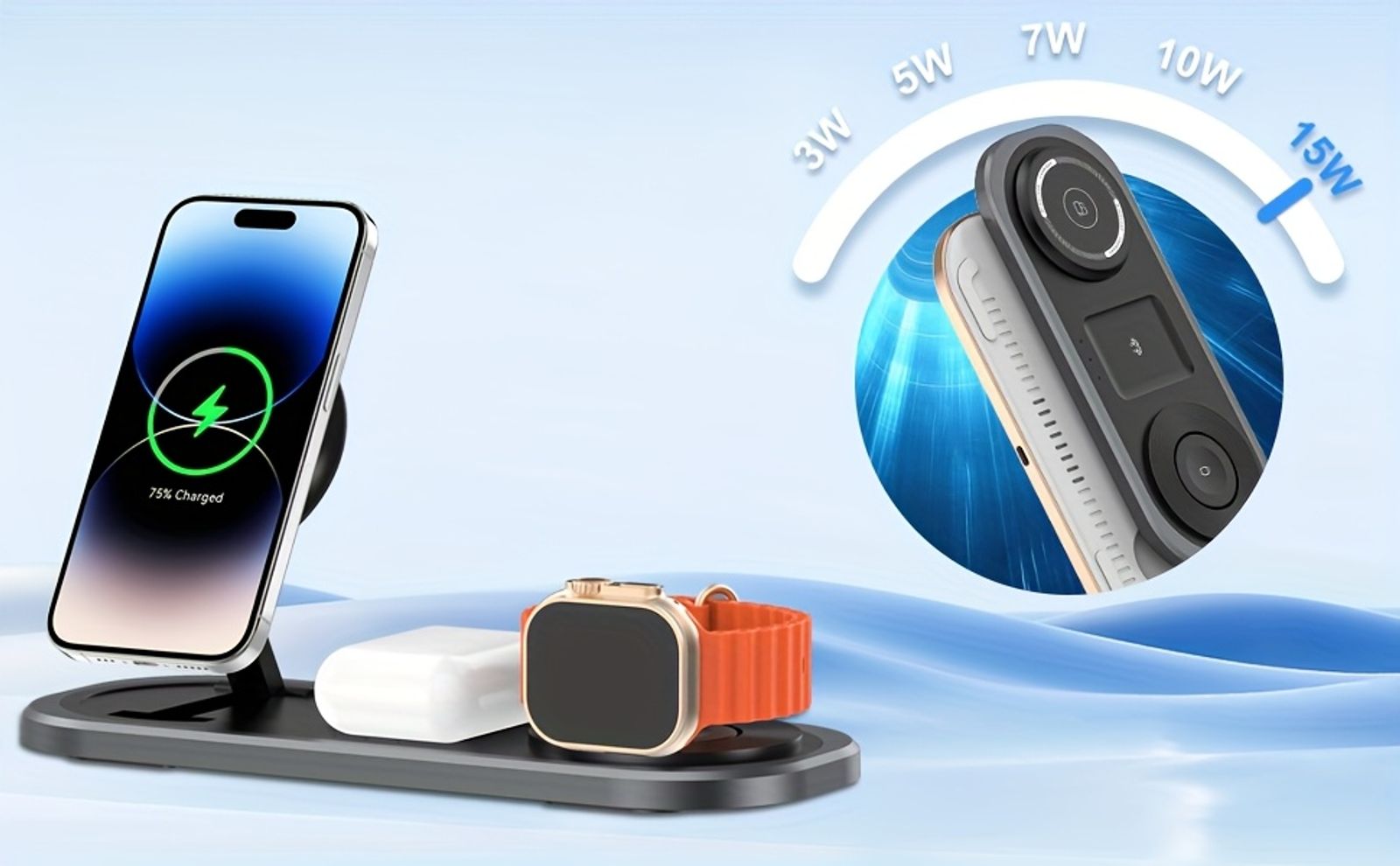 3 in 1 15w wireless fast charger iphone foldable charging image 6