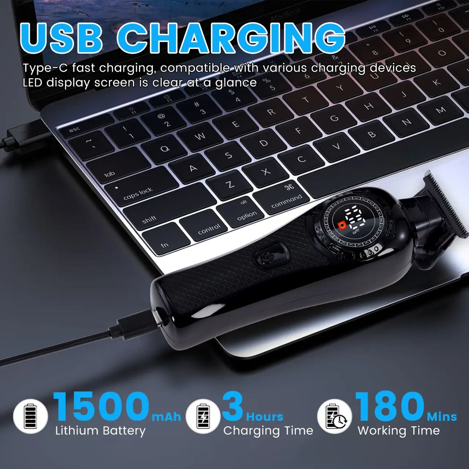 Professional Hair Clipper for Men,Cordless Electric Beard Trimmer Men, Sideburns and Beard Trimmer, Electric Shaver, Zero Gapped T-Blade Hair Trimmer with LCD Display and 3 Guide Combs image 7