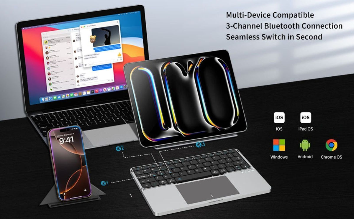 ultra thin foldable bt keyboard touchpad bracket sync image 4
