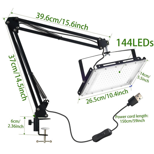 机床灯，夹式设计，带144/96颗高亮度smd led灯珠，带usb插头和开关150cm电源线。亮度6000k，高亮度范