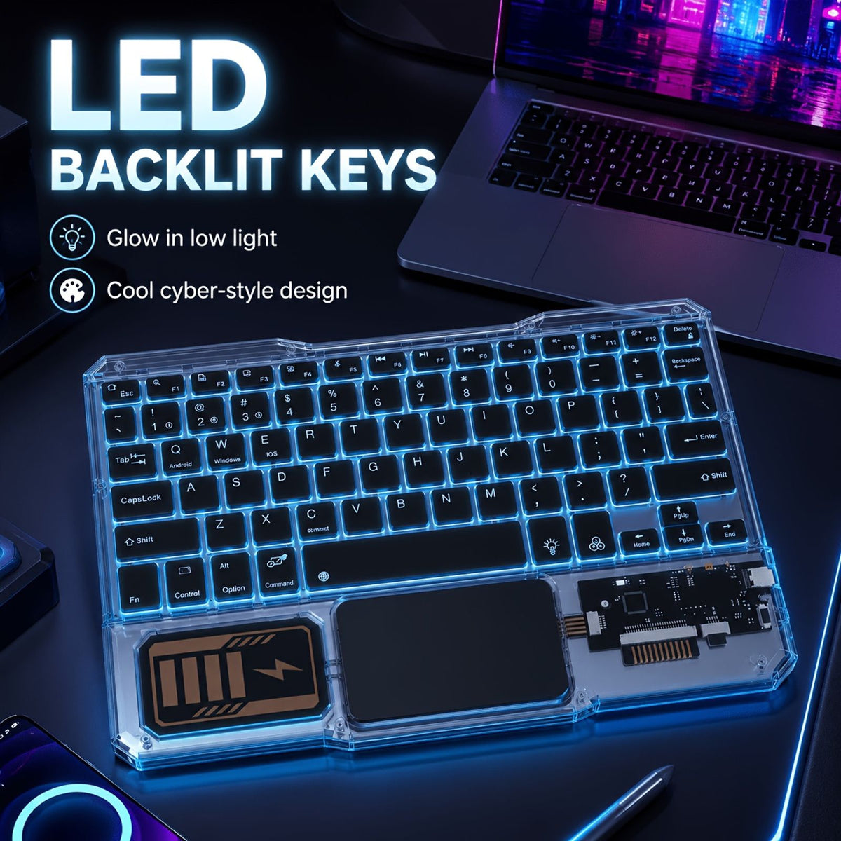 transparent wireless bt keyboard ultra rechargeable rgb image 4