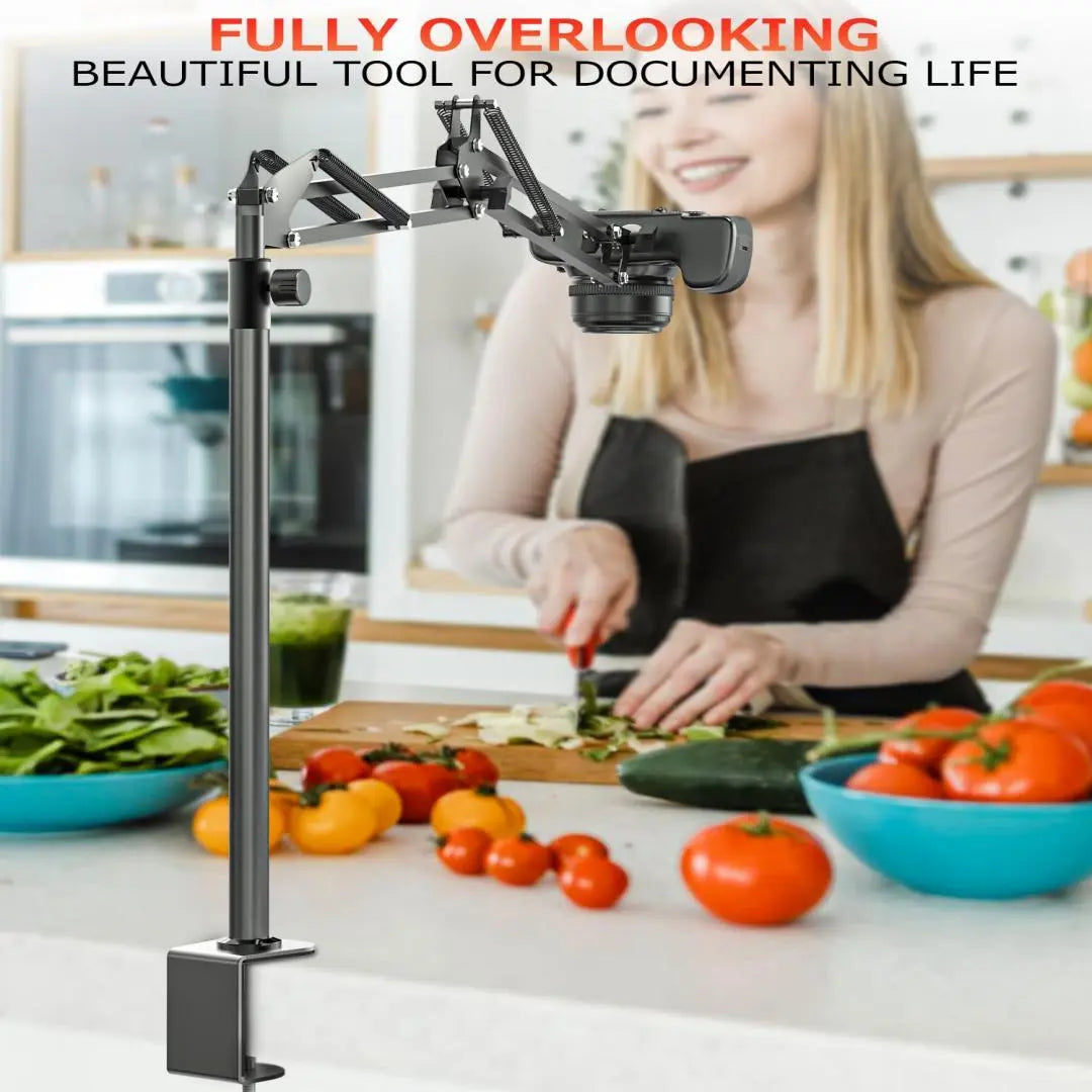Overhead Tripod Mount for Camera, Webcam and Ring Light, Flexible Phone Holder with Ball Head, Phone Clip and Bracket Base, Table Stand for Phone Video Recording, Live Streaming and Selfie Fill Light, Stabilizer Vlogger, Live Streaming Equipment