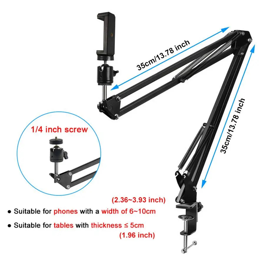 Overhead Tripod Mount for Camera, Webcam and Ring Light, Flexible Phone Holder with Ball Head, Phone Clip and Bracket Base, Table Stand for Phone Video Recording, Live Streaming and Selfie Fill Light, Stabilizer Vlogger, Live Streaming Equipment
