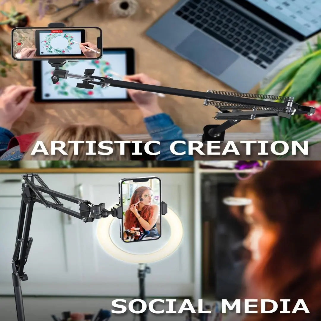 Overhead Tripod Mount for Camera, Webcam and Ring Light, Flexible Phone Holder with Ball Head, Phone Clip and Bracket Base, Table Stand for Phone Video Recording, Live Streaming and Selfie Fill Light, Stabilizer Vlogger, Live Streaming Equipment