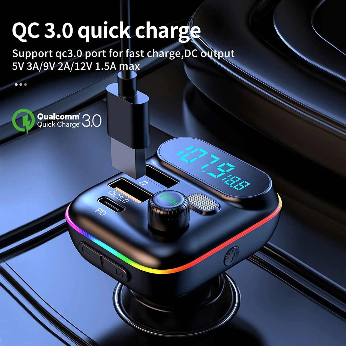 Multifunctional Car MP3 Player, 1 Box Automotive Car Charger with LED Display, PD & QC Fast Charging FM Transmitter, Bluetooth-compatible Car Charger for Music Playing, Auto Accessories
