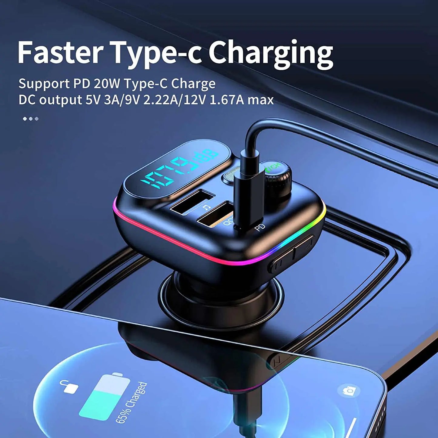Multifunctional Car MP3 Player, 1 Box Automotive Car Charger with LED Display, PD & QC Fast Charging FM Transmitter, Bluetooth-compatible Car Charger for Music Playing, Auto Accessories