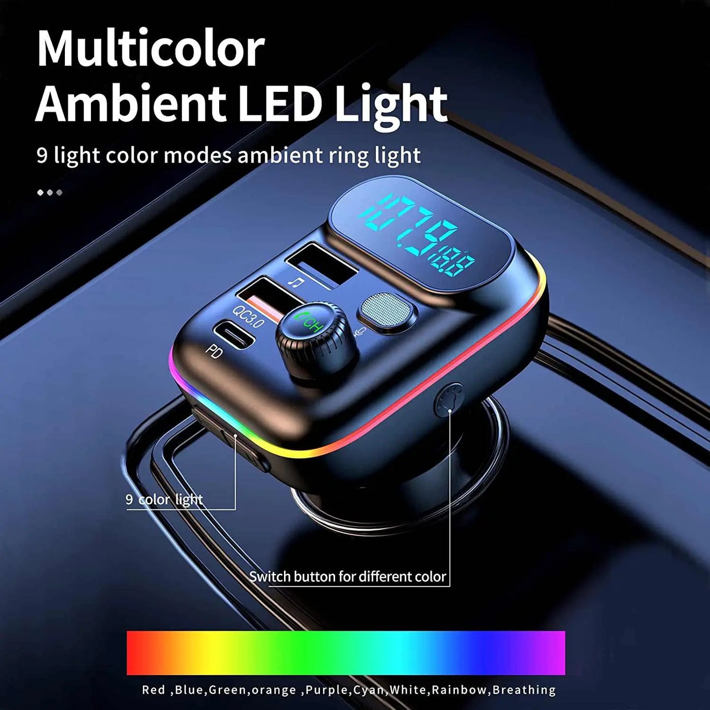 Multifunctional Car MP3 Player, 1 Box Automotive Car Charger with LED Display, PD & QC Fast Charging FM Transmitter, Bluetooth-compatible Car Charger for Music Playing, Auto Accessories