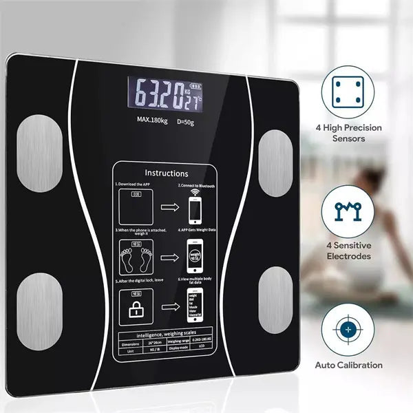 Digital Body Fat Scale,Smart Electronic LCD Display Body Fat BMI Monitor, Bathroom Wireless Weight Scales with Bluetooth Smartphone App for Home Gym Weighing Scale