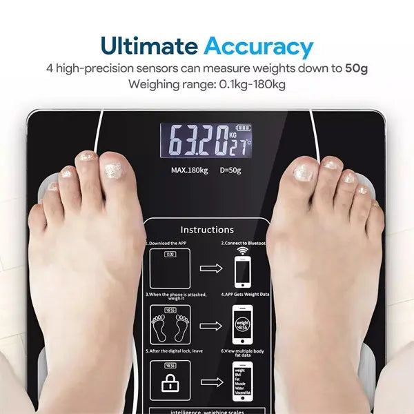 Digital Body Fat Scale,Smart Electronic LCD Display Body Fat BMI Monitor, Bathroom Wireless Weight Scales with Bluetooth Smartphone App for Home Gym Weighing Scale