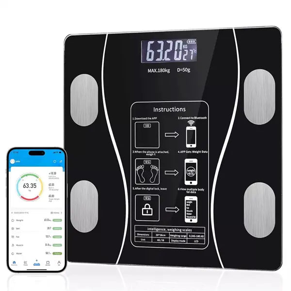 Digital Body Fat Scale,Smart Electronic LCD Display Body Fat BMI Monitor, Bathroom Wireless Weight Scales with Bluetooth Smartphone App for Home Gym Weighing Scale