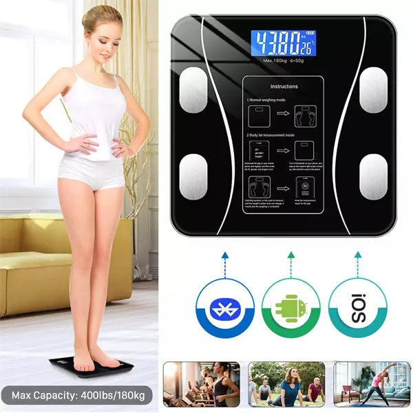 Digital Body Fat Scale,Smart Electronic LCD Display Body Fat BMI Monitor, Bathroom Wireless Weight Scales with Bluetooth Smartphone App for Home Gym Weighing Scale