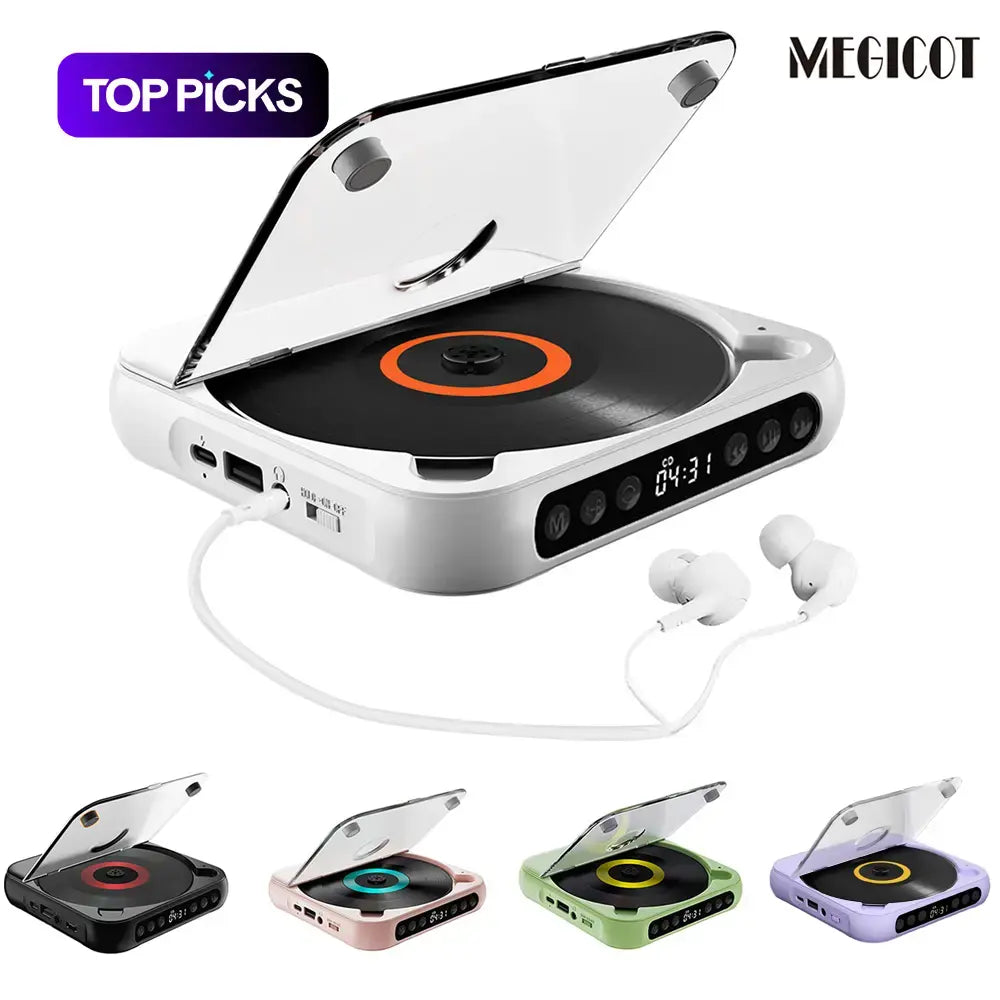 Portable Bluetooth-Compatible CD Player, Multifunction Rechargeable CD Player with LED Display, Portable Speaker CD Music Player for Home and Outdoor Use