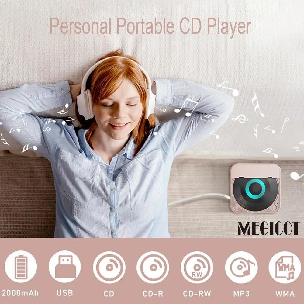 Portable Bluetooth-Compatible CD Player, Multifunction Rechargeable CD Player with LED Display, Portable Speaker CD Music Player for Home and Outdoor Use