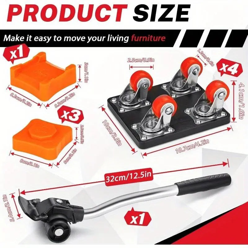 Furniture Lifter and Mover Tool Set, 360° Rotating Moving Rollers Heavy Duty Casters, Furniture Moving Wheel for Beds, Sofas, Desks and Other Heavy Furniture