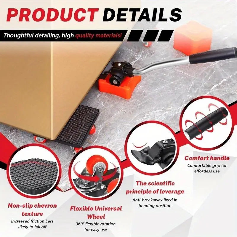 Furniture Lifter and Mover Tool Set, 360° Rotating Moving Rollers Heavy Duty Casters, Furniture Moving Wheel for Beds, Sofas, Desks and Other Heavy Furniture