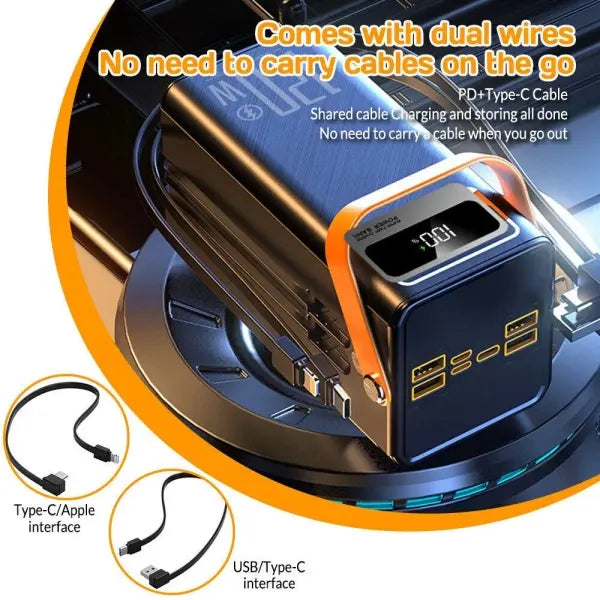 120W Power Bank, 50000mAh Compact Portable USB Fast Charging with Multiple Charging Ports & Built-in Cables and LED Ligh for Travel Camping Outdoor