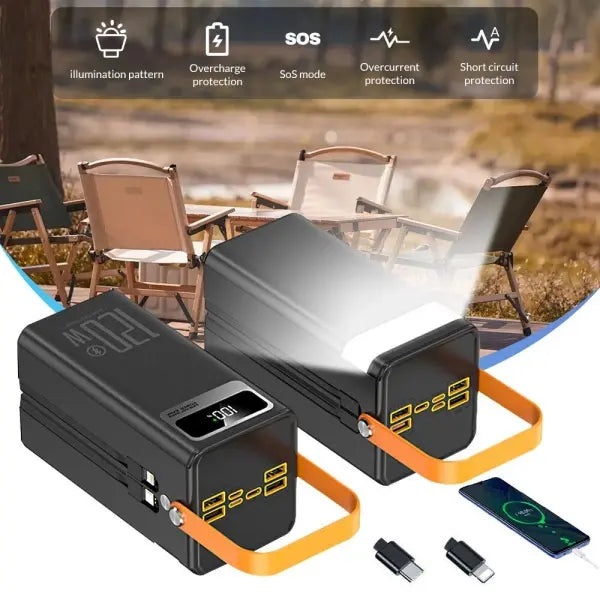 120W Power Bank, 50000mAh Compact Portable USB Fast Charging with Multiple Charging Ports & Built-in Cables and LED Ligh for Travel Camping Outdoor