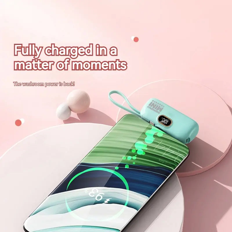 Mini Emergency Capsule Charger, LCD Display, Dual USB Ports, Compatible with iPhone Android Tablets, Portable Power Bank