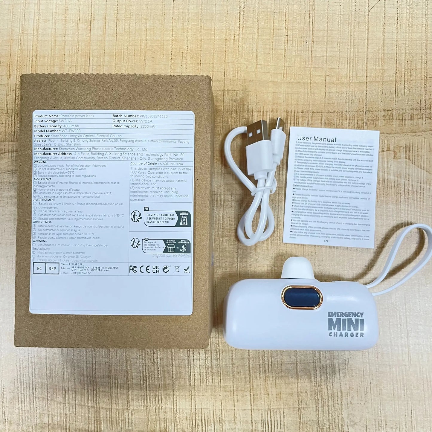 Mini Emergency Capsule Charger, LCD Display, Dual USB Ports, Compatible with iPhone Android Tablets, Portable Power Bank