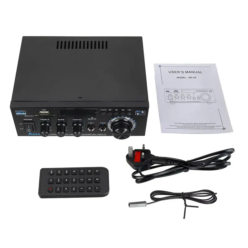 AK45 2CH Bluetooth Stereo Amplifier HIFI Audio Radio USB SD FM Car Home UK with Remote Control & Digital Display