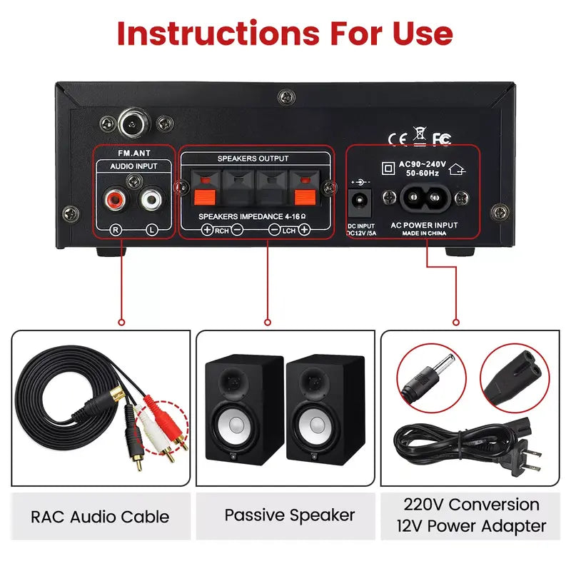 AK45 2CH Bluetooth Stereo Amplifier HIFI Audio Radio USB SD FM Car Home UK with Remote Control & Digital Display