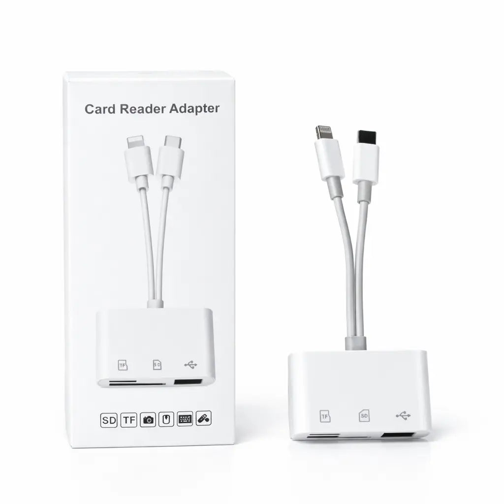 5 in 1 SD Card Reader for iPhone, iPad & Android — Dual USB C/Lightning Adapter, Supports SD/Micro SD/USB/Camera, Fast USB 3.0 Transfer, Plug & Play, No App Needed(32GB storage card option available)