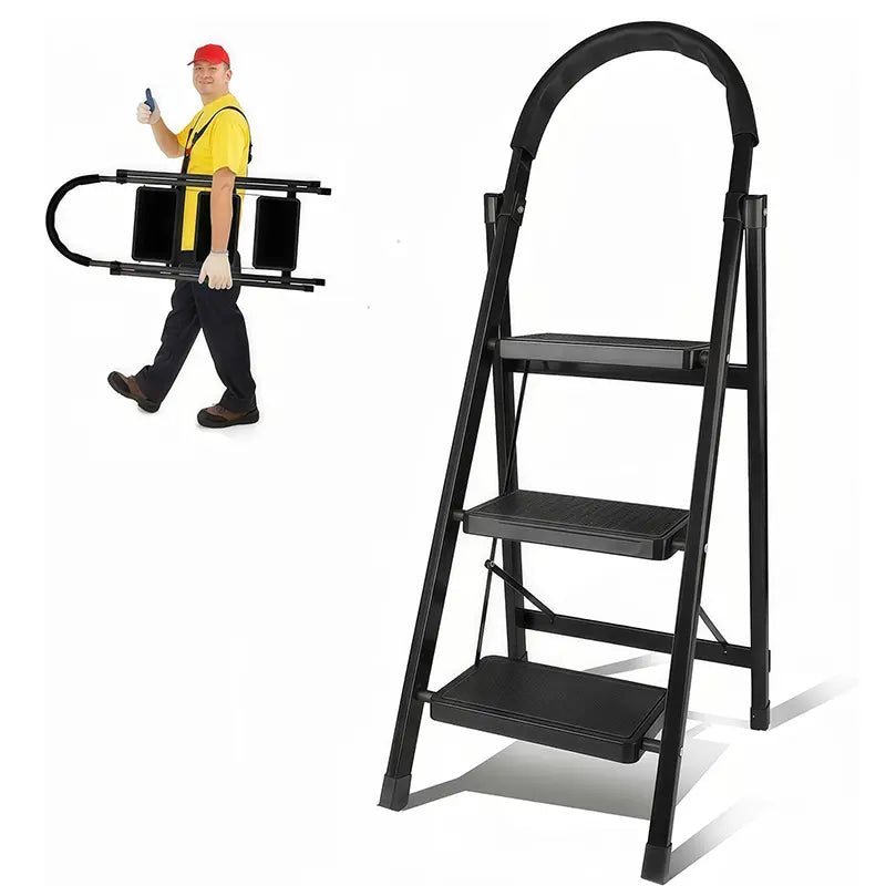 3 Step Ladder Folding, Step Stools for Adults with Wide Anti-Slip Pedals, Heavy Duty Portable Multi-Purpose Ladders for Home, Kitchen, Household