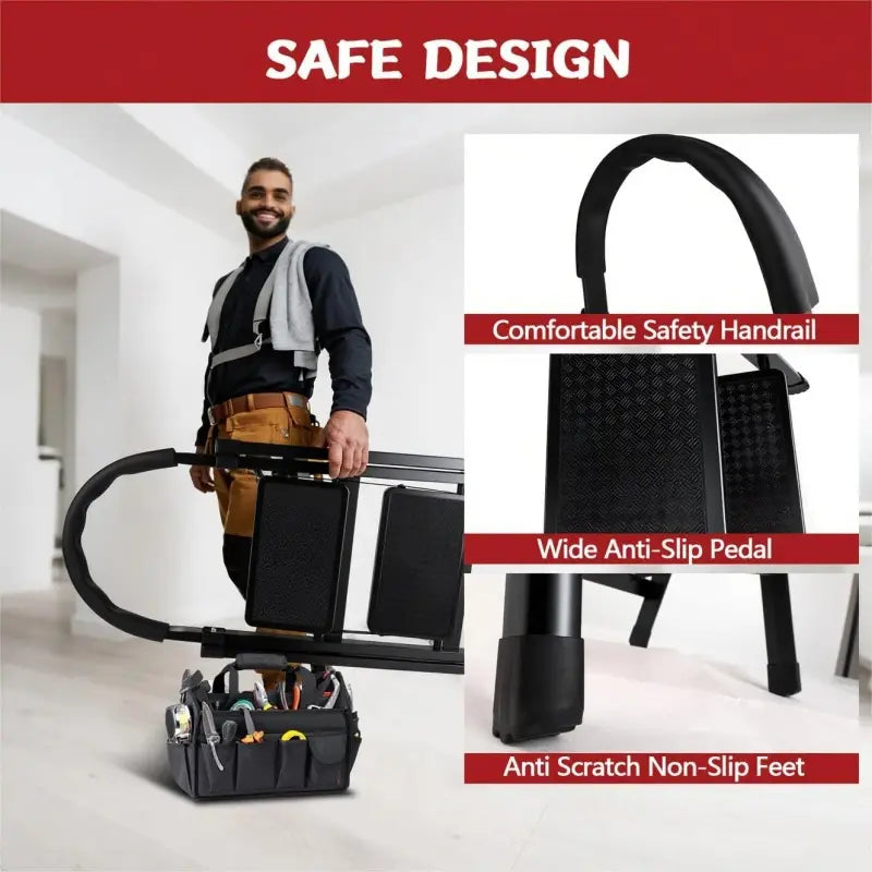 3 Step Ladder Folding, Step Stools for Adults with Wide Anti-Slip Pedals, Heavy Duty Portable Multi-Purpose Ladders for Home, Kitchen, Household